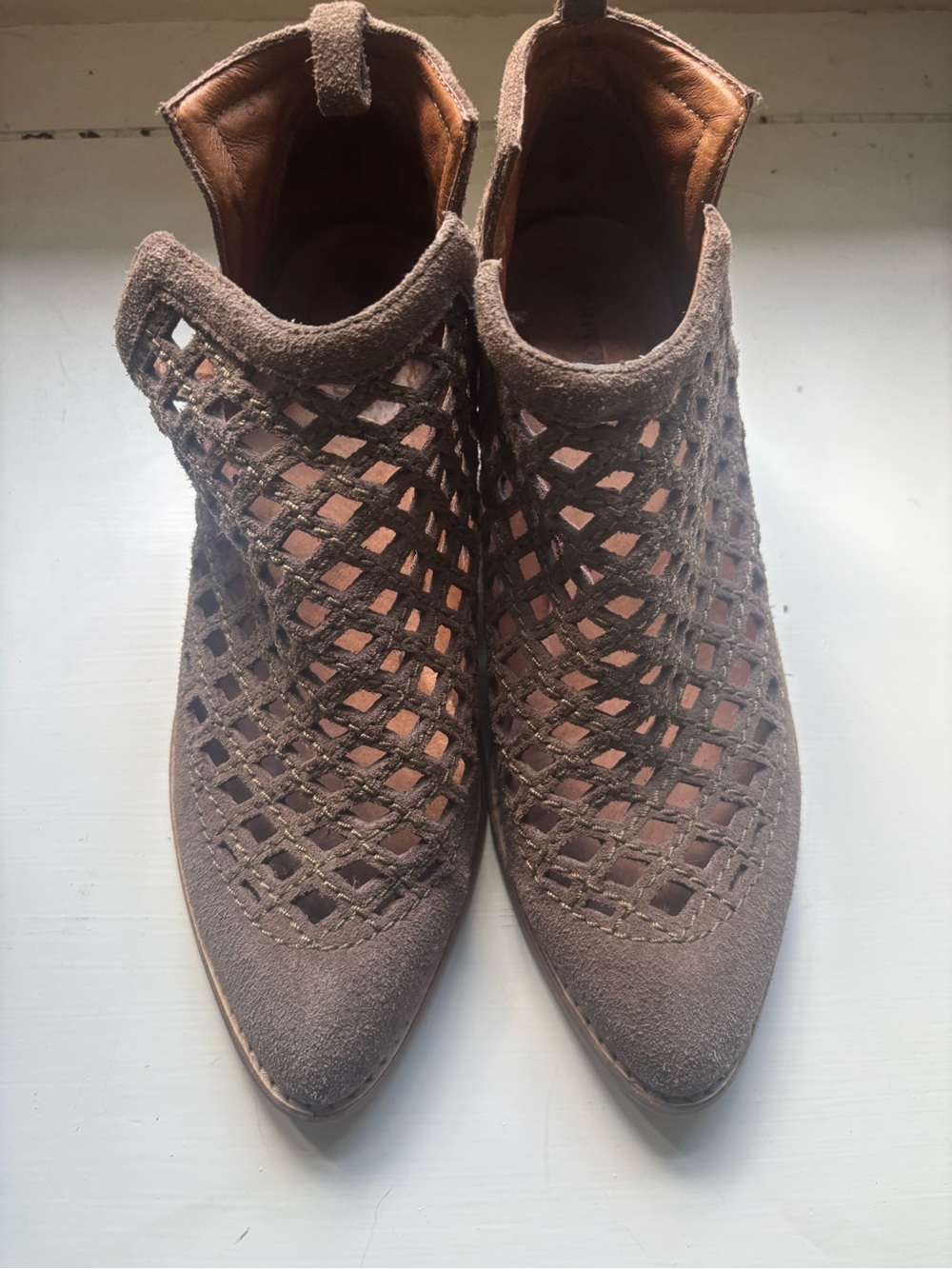 Jeffrey Campbell Woven Suede Pointed-Toe Ankle Boots - Brown